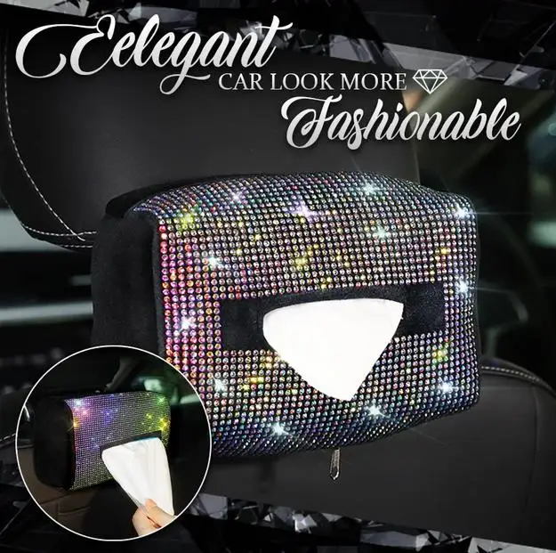 

Colorful Crystal Car Tissue Box Holder Seat Back Hanging Diamond Tissue Paper Case Rhinestone Tissue Box Bag