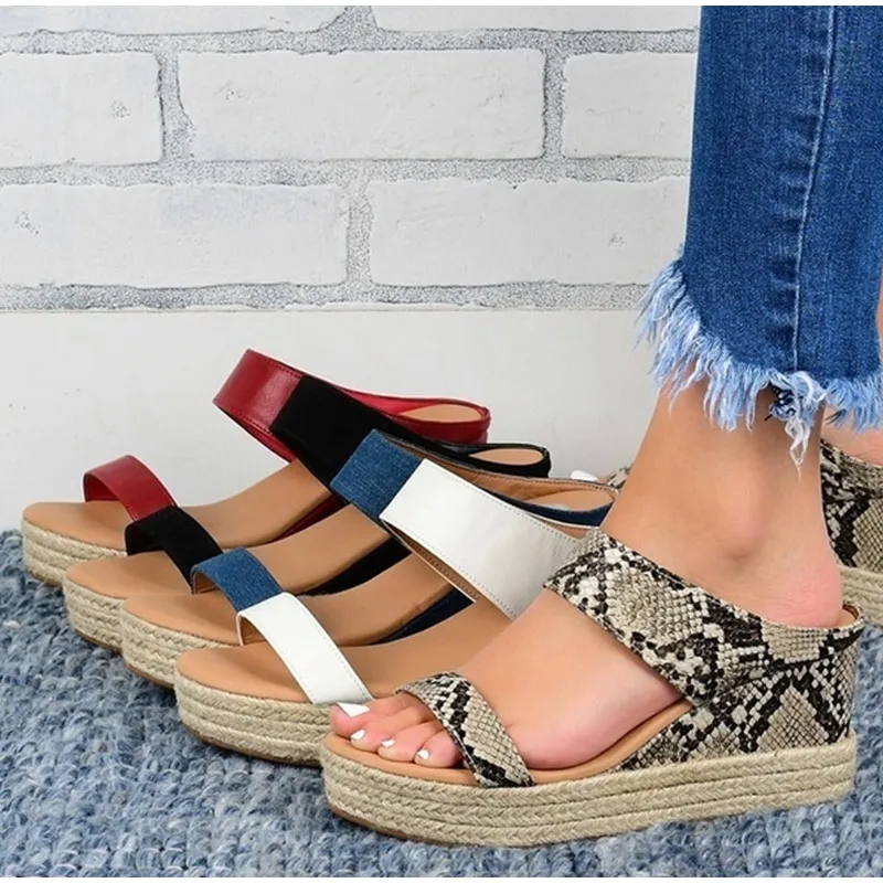 

Dropshipping Women's Summer Retro Wedge Sandals Ladies Hemp Slides Causal Comfortable Slippers Woman Soft Leather Female Shoes