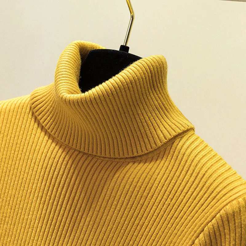 2019 осень и зима новый тонкий пуловер с высоким воротником для похудения вязаный