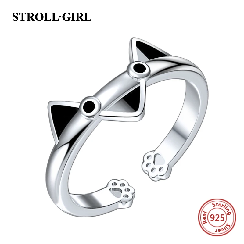 Strollgirl новые 925 пробы серебро милый кот кольца с эмалью изображением животного