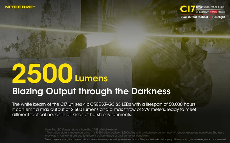 NITECORE CI7 Тактический ИК-фонарик комплект 4* CREE XP-G3 S3 4* SST-10-IR светодиоды Макс 2500 люмен 7000 МВт открытый свет охота факел