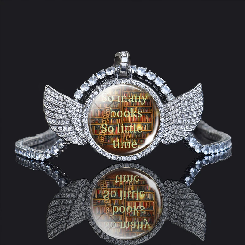 Так много книг так мало времени вдохновляющее ожерелье с цитатой Крылья Ангела