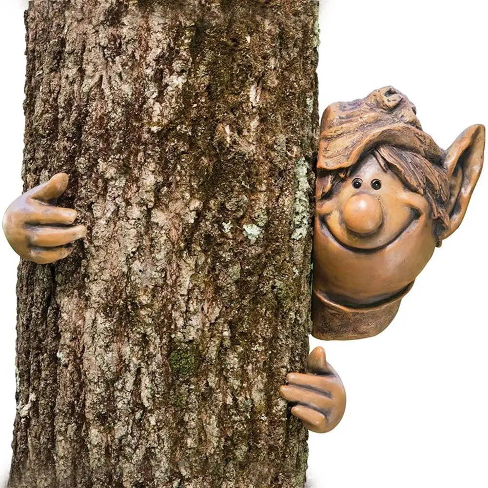 

Новый садовый эльф, забавное лицо, дерево для обнимания, уличное дерево, скульптура, украшение, подвеска из смолы, садовый декор, художествен...