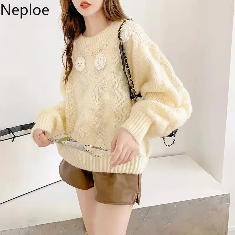 Японский свитер Neploe женская осенняя одежда милые вязаные пуловеры с круглым