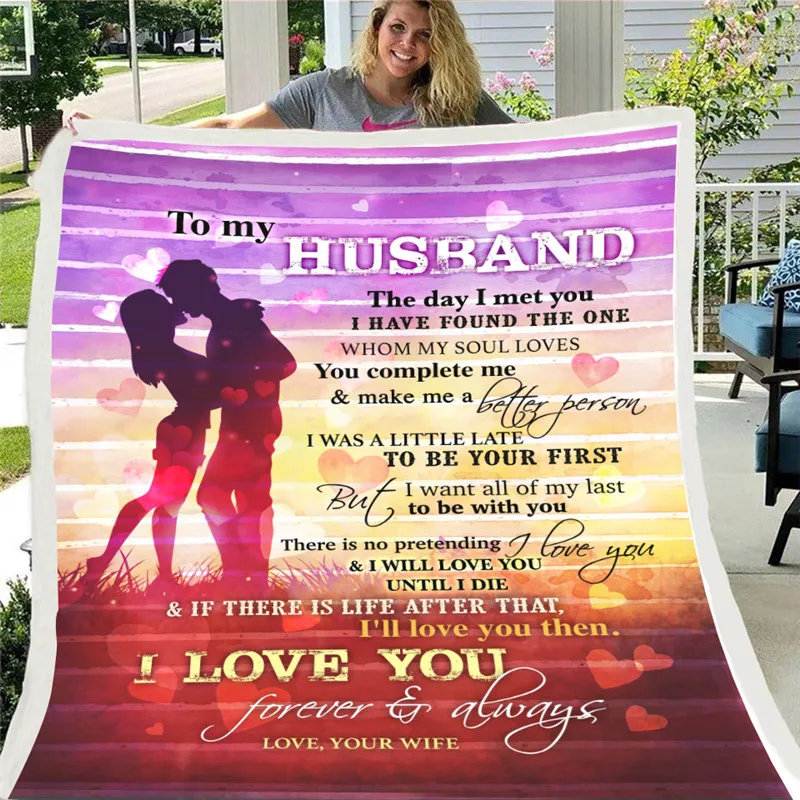 

SOFTBATFY Letters To My Husband Love You Until I Die Stamp Letter Style Blanket Sofa Bedding Dropshipping