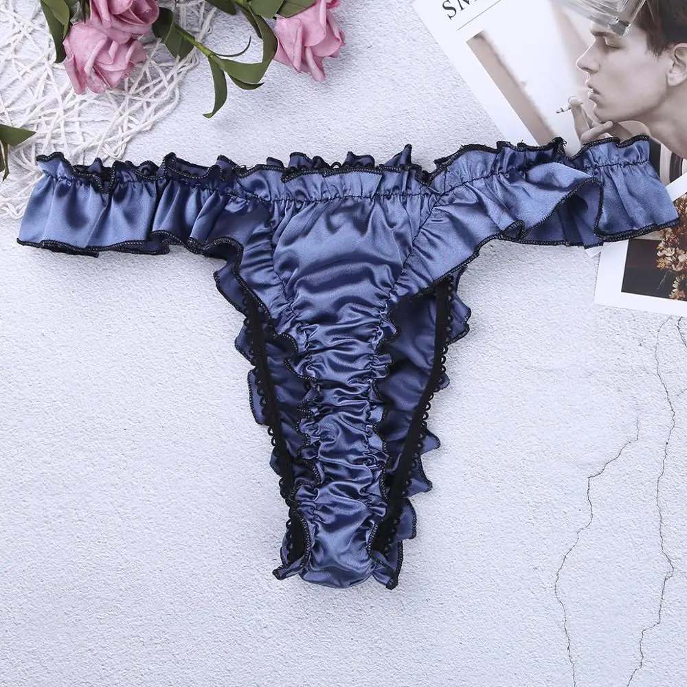 Трусы-бикини мужские атласные с высоким вырезом и оборками | Тематическая одежда