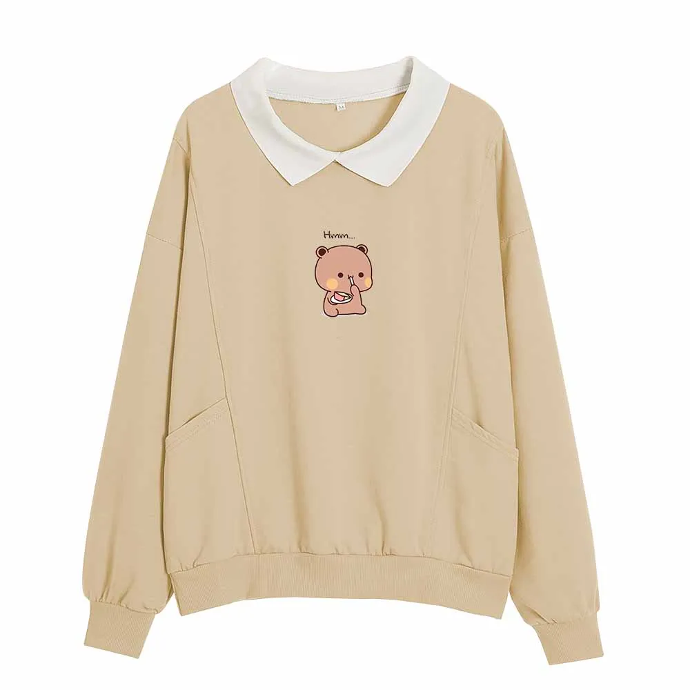 

Cute Bear Collared Sweatshirt Kawaii Hoodie Graphic Sweatshirts Pullover Top Fashion Clothes Womens Winter Tops Long Sleeves