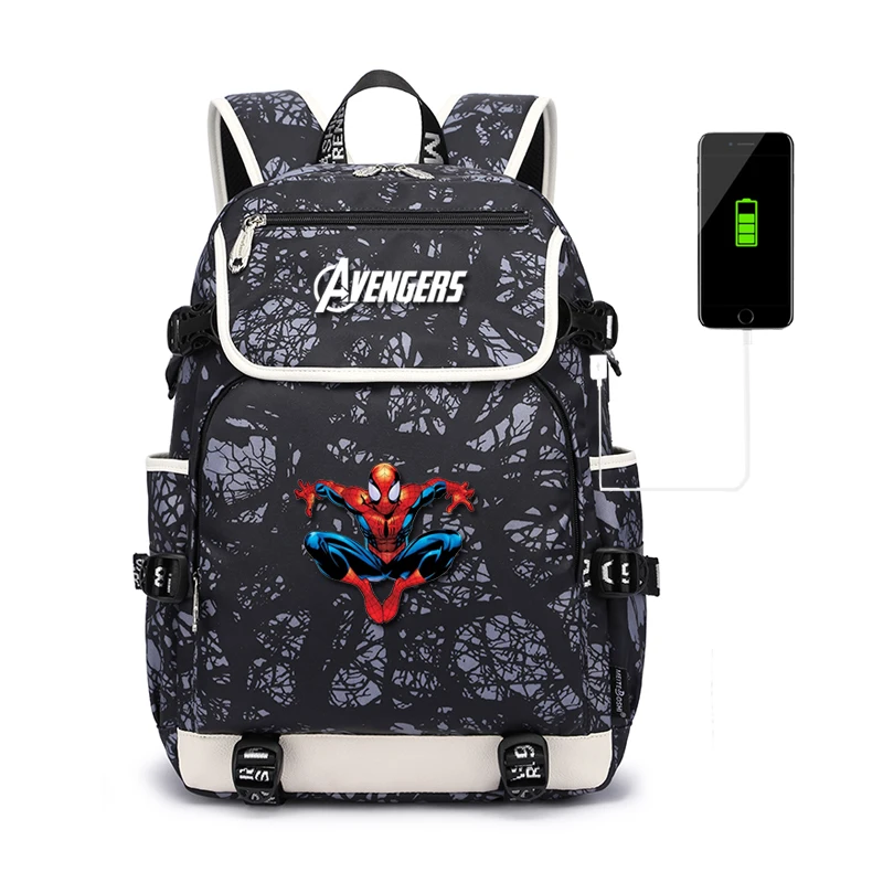 MARVEL USB Charging school bag Mochila Teenage Large capacity backpack fashion waterproof bookbag cartoon printing backpack