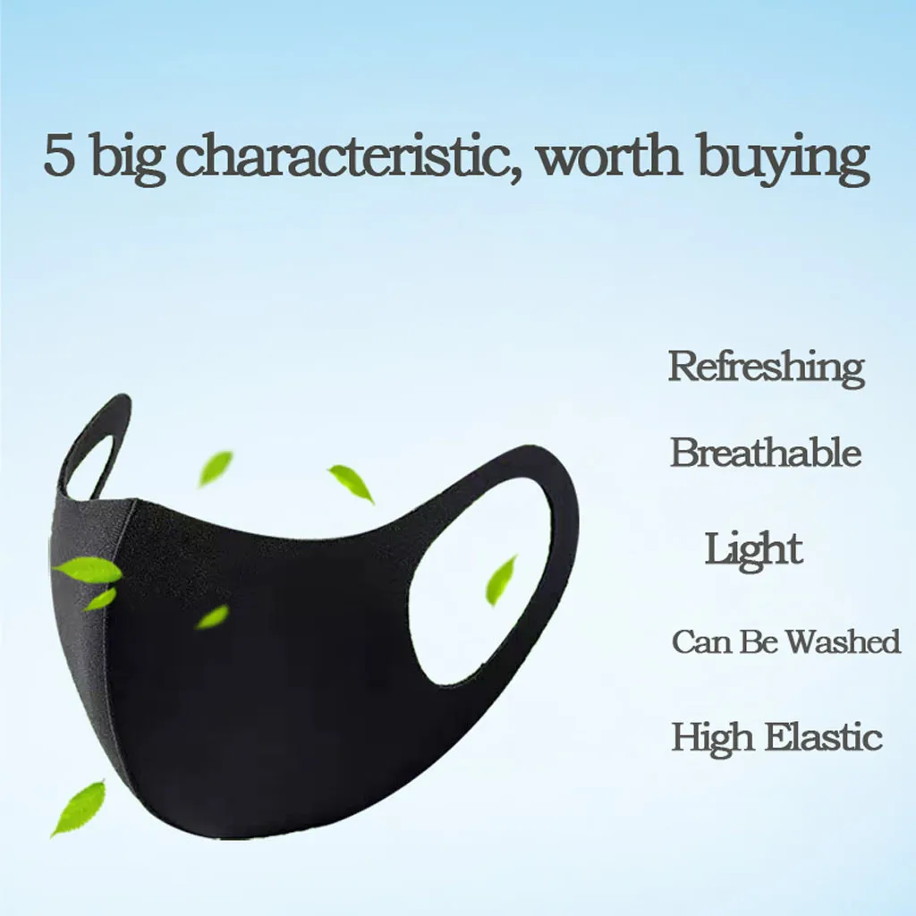 

20pc Anti-dust Pm 2.5 Filter Face Masks Replaceable Face Mouth Cover Masks Durable Washable Black Face Covering For Adults #M2