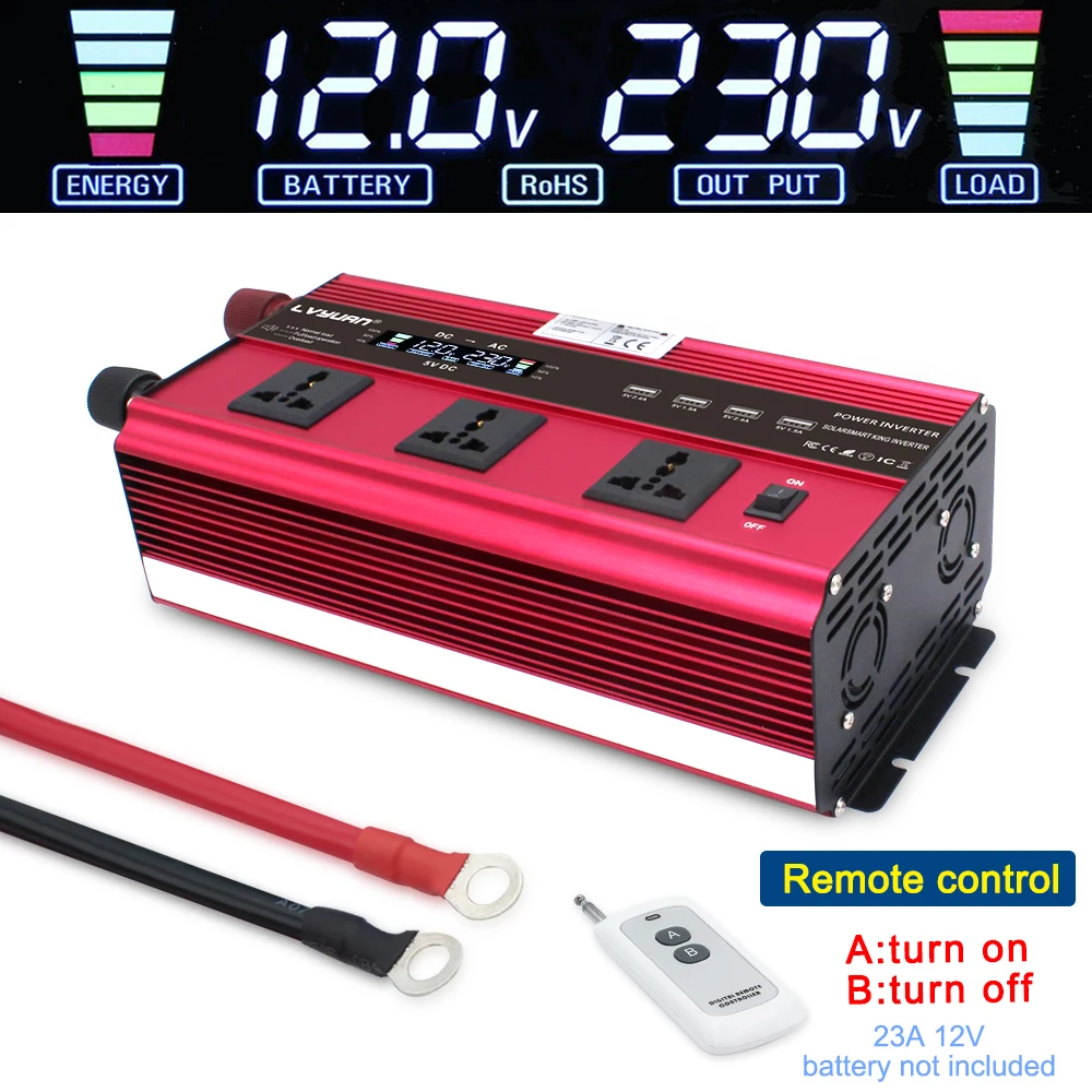 LCD Display12000w Инвертор постоянного тока 12 В AC 220 преобразователь питания Солнечная