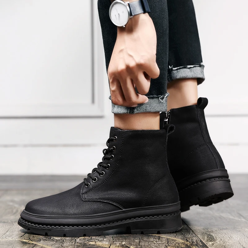 Новинка Теплые зимние мужские ботинки Уличная обувь Ботильоны из натуральной