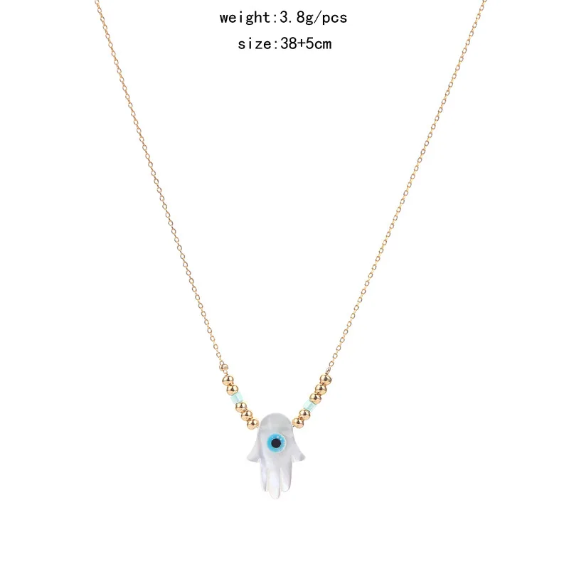 

Sea Shell Blue Eyes Palm Four Leaf Clover Horse Eye Pendant Necklace Female Clavicle Chain Fashion Temperament Jewelry For Women