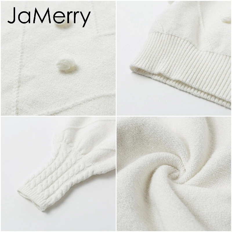 JaMerry, винтажные, элегантные, с меховым помпоном, женские свитера с рукавами-фонариками, вязаный свитер, женская уличная одежда, Повседневный, милый пуловер, джемпер