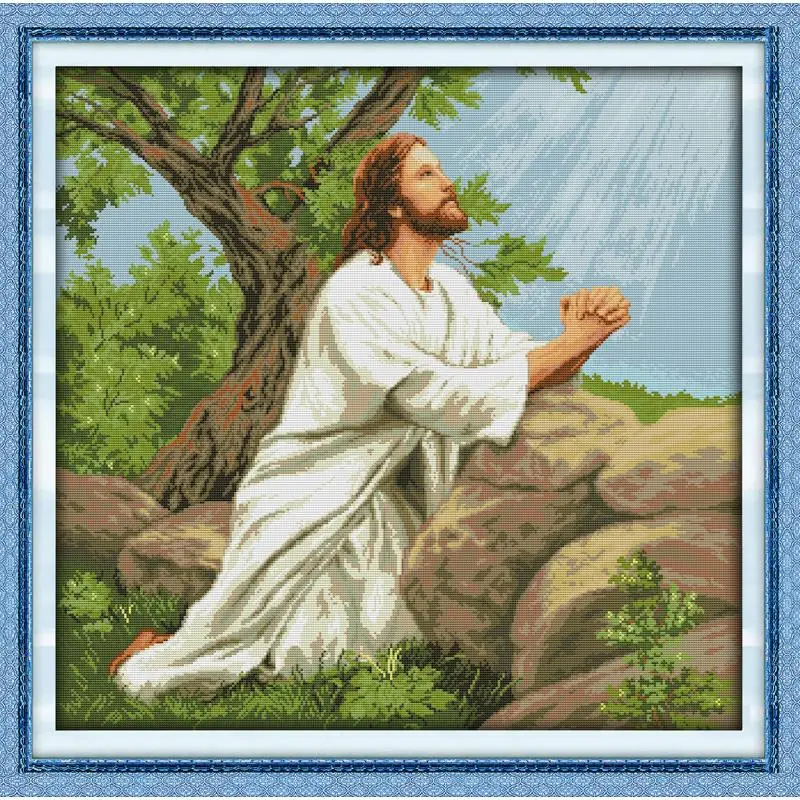 Joy Sunday Praying Jesus Christian Home Decor Counts Printed Canvas Cross Stitch Kits 14CT DMC Embroidery Needlework Sets Sales | Дом и сад