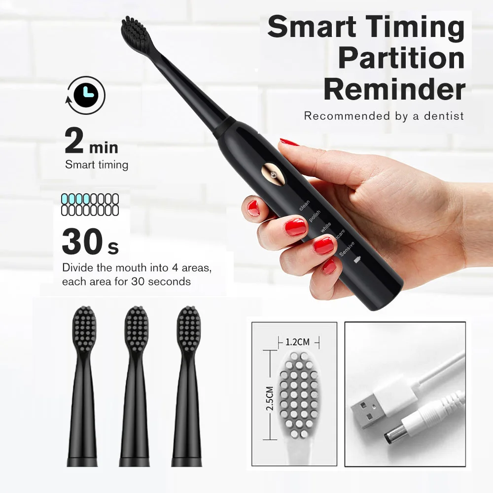 

Electric Toothbrushes for Adults Kid Smart Timer Whitening Toothbrush IPX7 Waterproof Replaceable AA Battery Version