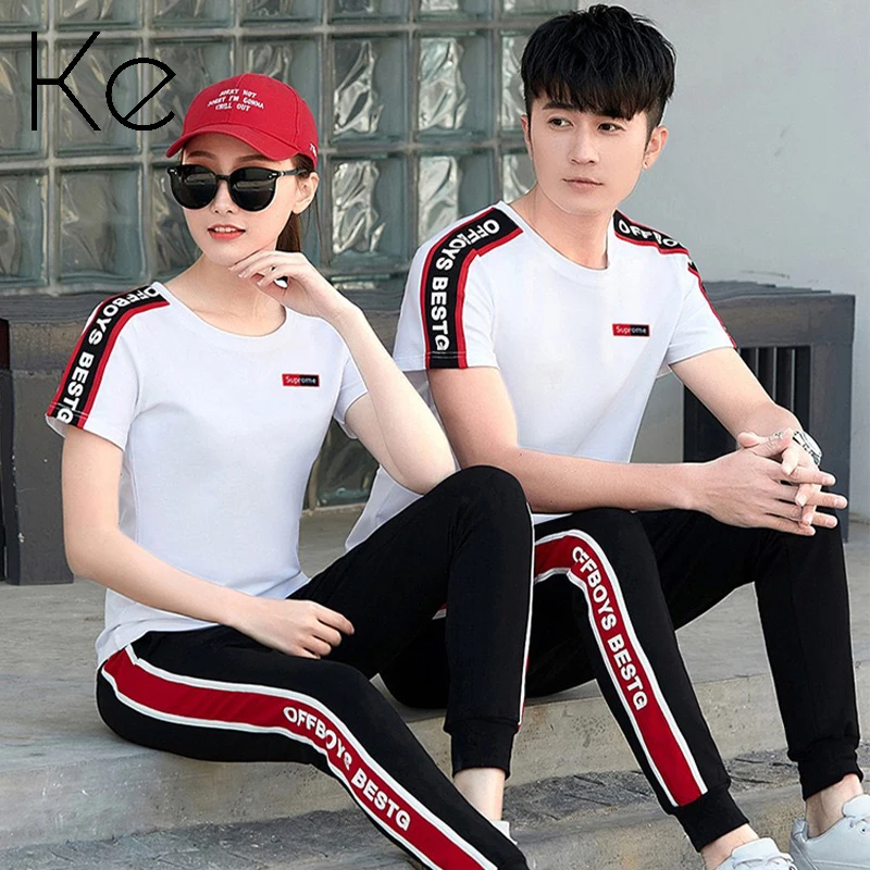 KE Couple sports leisure suit 2021 summer running cotton polyester sportswear round neck short-sleeved trousers two-piece suit