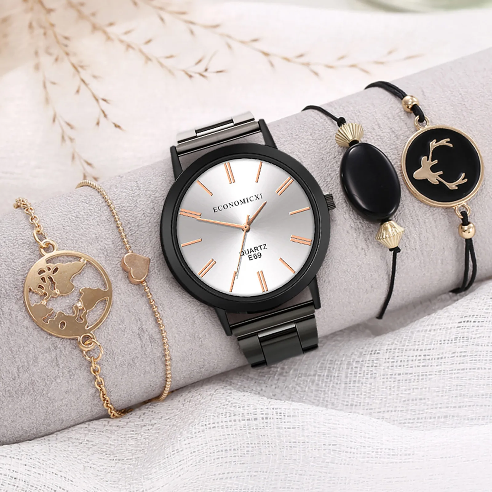 

Luxury Women Watches 1Pc Quartz Watch 4Pcs Bracelet Female Clock Quartz Wristwatches Fashion Ladies Wrist Watch Relogio Feminino