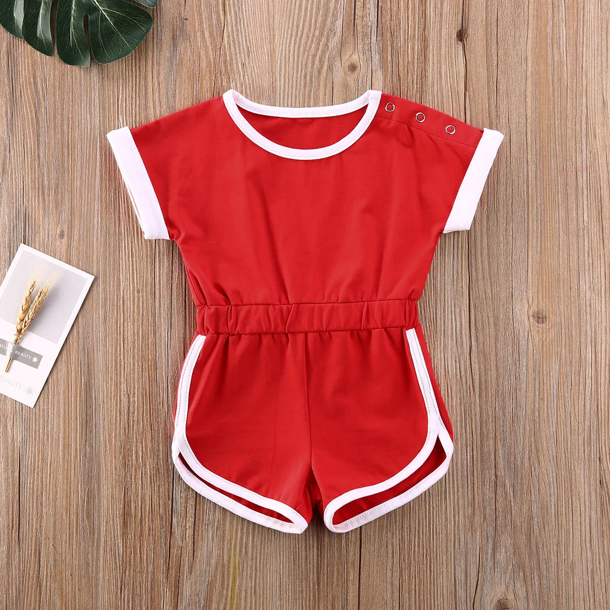 Комбинезон с короткими рукавами для малышей Однотонная эластичная лента высокой