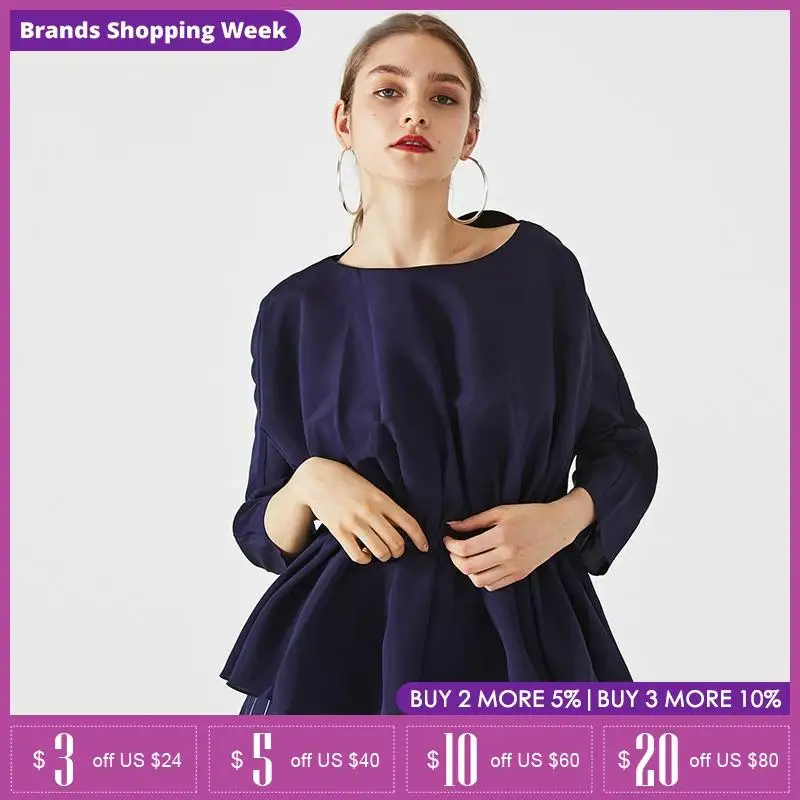 Женская блузка с круглым вырезом и рукавами осень 319258507|Блузки| |