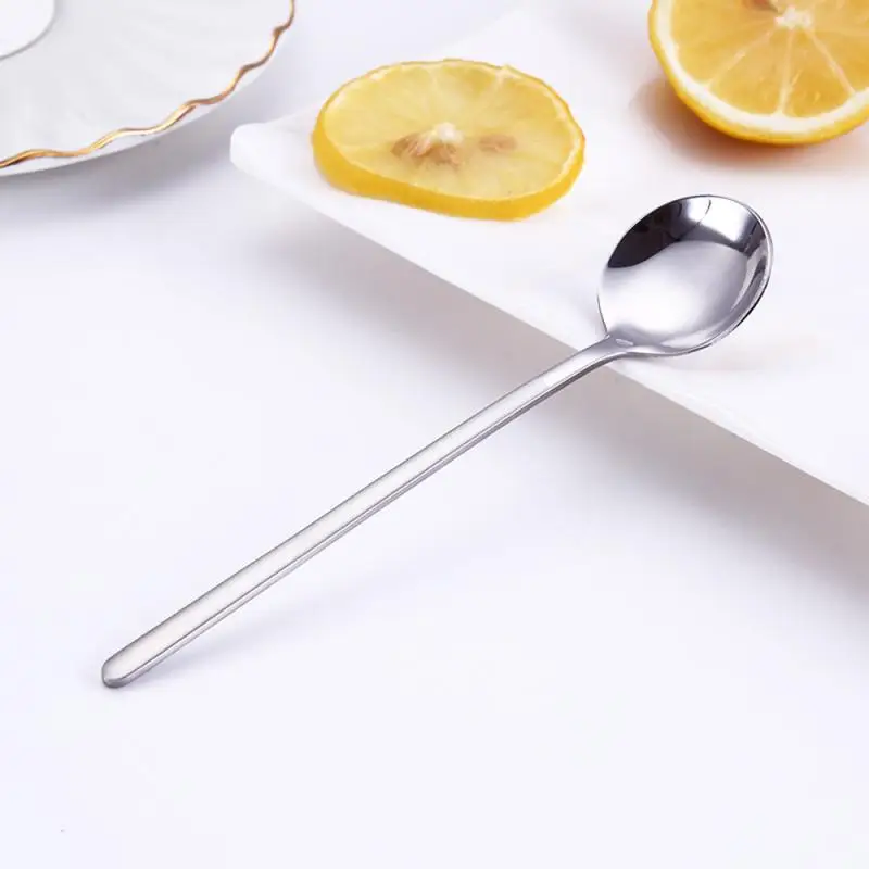 

Long Handle Round Shape Stainless Steel Coffee Stirring Spoon Dessert Ice Cream Fruit Teaspoons Kitchen Cooking Tableware