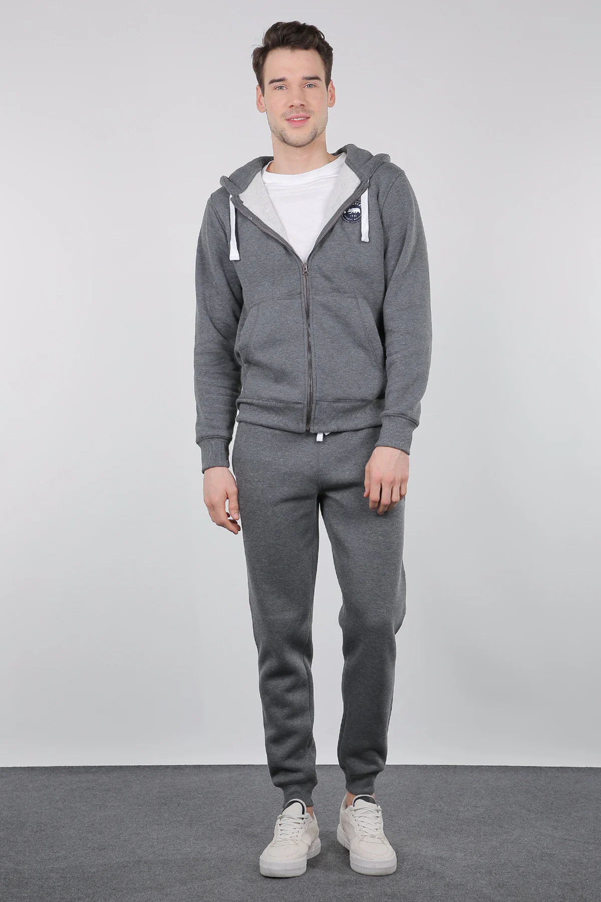 

Gray Raised Zipper Hooded Mens Sweatshirt