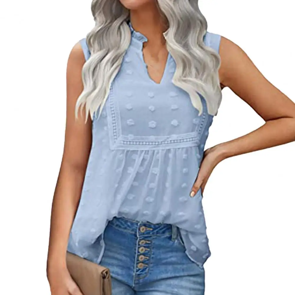 

blouse women 2021 summer Sleeveless Chiffon Dot Print V Neck Bohemian Blouse Vest Streetwear for Daily Life Black xxl