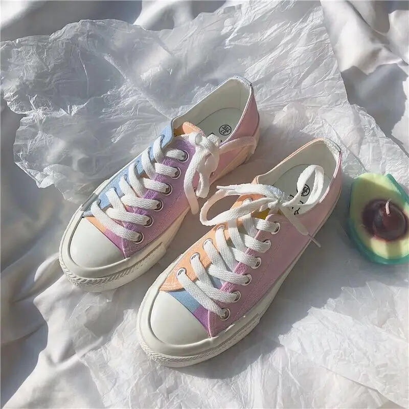 

Women's Color Changing Canvas Trendy Fashion Versatile Low-top Lace-up Boarding Shoes Cute Fairy Colorful Kawaii Sneakers AB-95