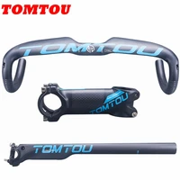 tomtou matte blue carbon bent bar road bike handle bar sets handlebar seatpost stem cycling bent bar drop bars tb6t03