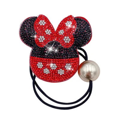Диснейский корейский детский резиновый ремешок с высокой эластичностью с камнями-стразами, кукла-любовь, маленькая медвежонка-девочка, красный резиновый ремешок с рисунком мультяшного волоса.