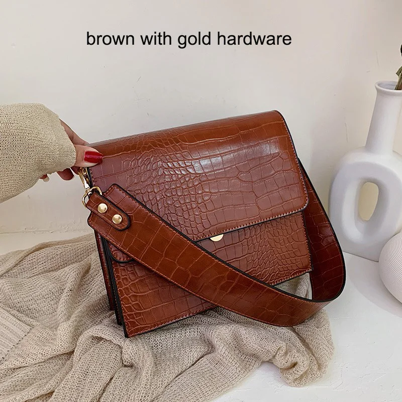 brown gold metal Маленькие винтажные сумки в стиле ретро женские Сумки из искусственной кожи сумки-мессенджеры на застежке для девушек/женщин сумки через плечо из кожи аллигатора для женщин - Цвет: brown gold metal