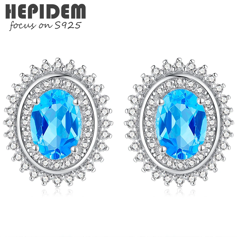

HEPIDEM 100% Topaz s925 Stud Earrings for Women 925 Sterling Silver 2022 New Trend Blue Stone Gem Gemstones Fine Jewelry 5053