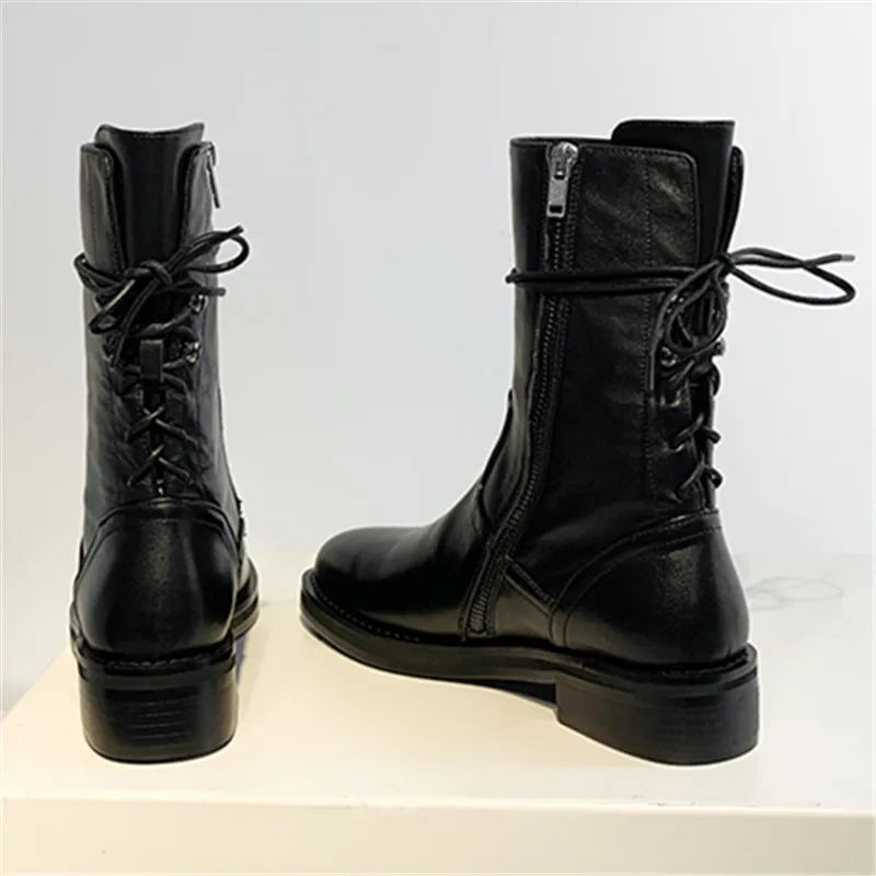 Jual Sepatu Bot Matin Ritsleting Kulit Mobetty Sepatu Bot Pergelangan Kaki Hak Renda Lembut Wanita Sepatu Bot Pendek Hak Mode Baru Sepatu Bot Wanita