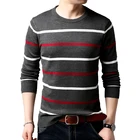 BROWON мужской брендовый свитер, модный тонкий свитер, мужской полосатый свитер с круглым вырезом, длинный деловой пуловер, свитер для мужчин, одежда