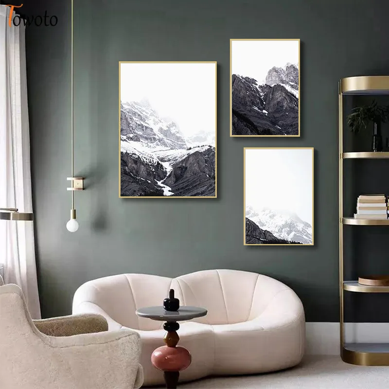 Настенный постер в скандинавском стиле с изображением пейзажа снега и гор