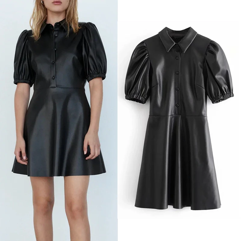 Черное мини платье из искусственной кожи для женщин Za 2020 модное элегантное с