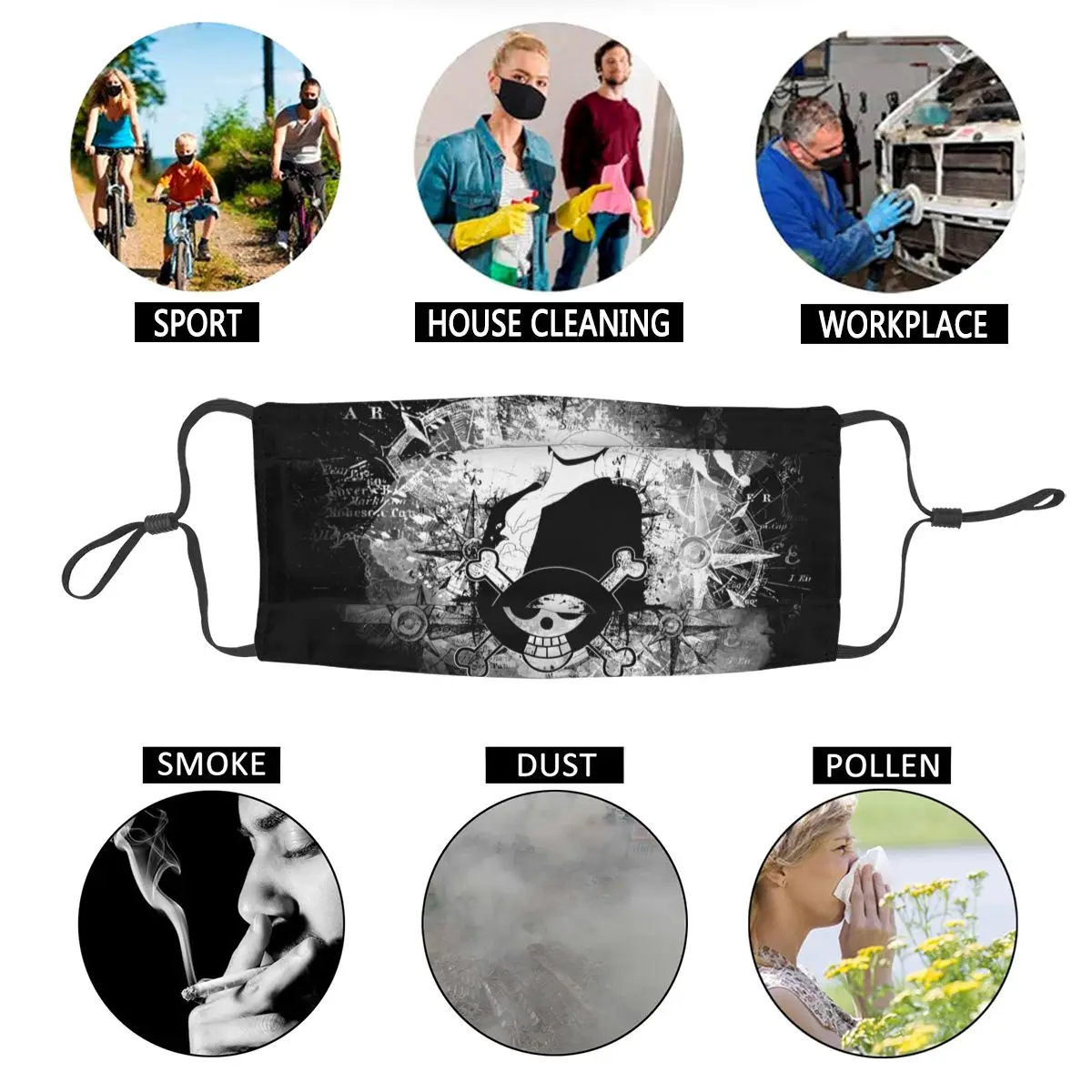 

Luffy Pirate King Skull Mask Dustproof Adjustable Japanese Anime One Piece Face Mask Protection Cover Respirator Mouth-Muffle