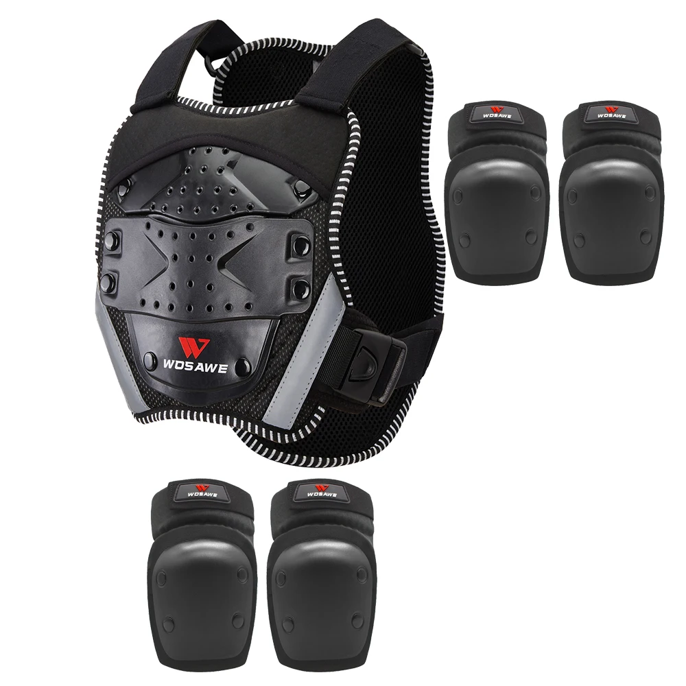 5pcs set WOSAWE детские мотоциклы брони накладки на колени локти колодки Защита тела Детское Защитное снаряжение для мотокросса защита груди Поддержка спины - Цвет: 5pcs set