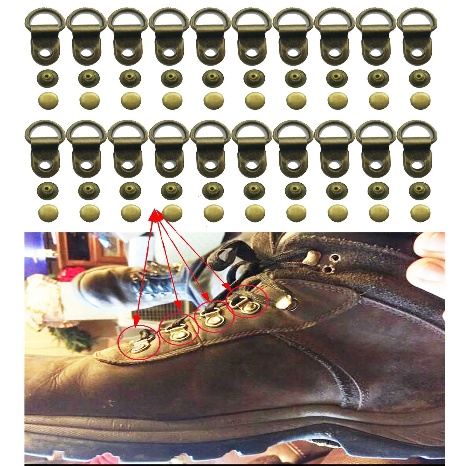 (20 комплектов) металлическая заклепка D Ring Lace Eye Boot DIY Repair Kit - camp / hike climb |
