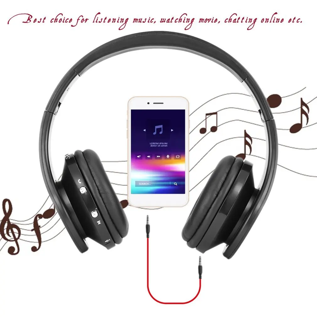 Bluetooth наушники с микрофоном для мобильного компьютера планшета тяжелый бас складной портативный регулируемый для iPhone ПК ноутбука 3,5 мм аудио