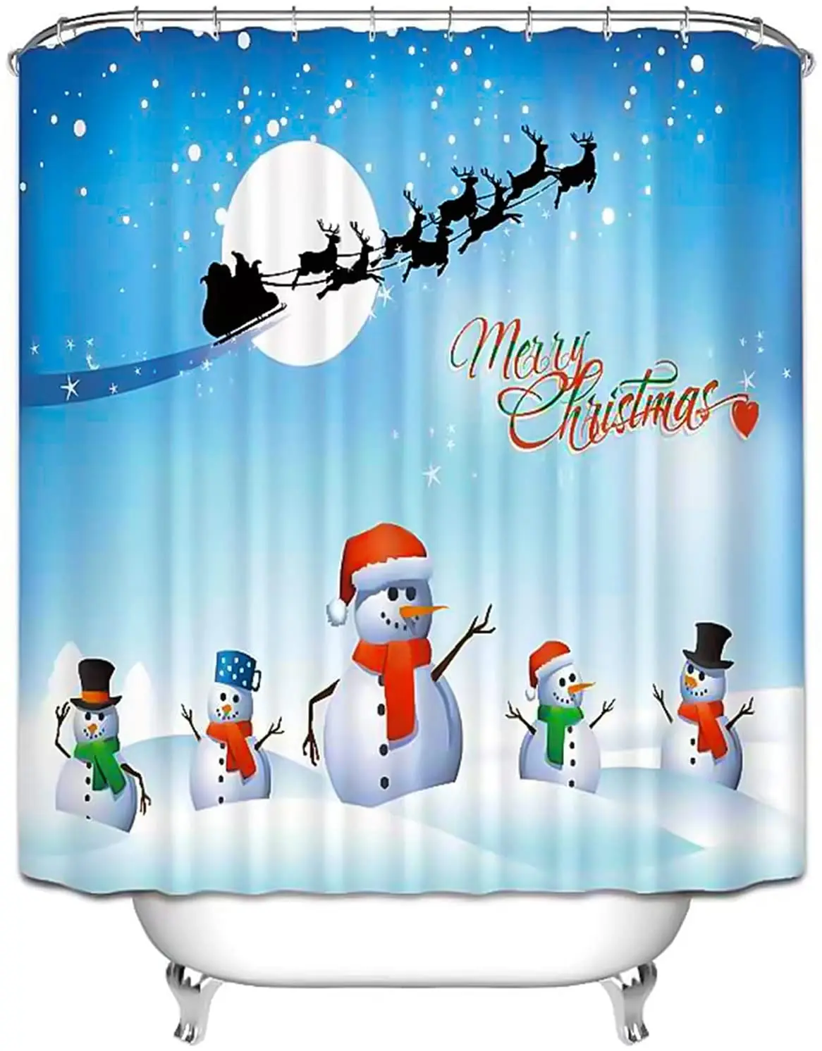 

Рождественская занавеска для душа, забавный снеговик, олень, Санта-Клаус, занавеска для ванной комнаты, голубой мультяшный Рождественский новогодний декор с крючками