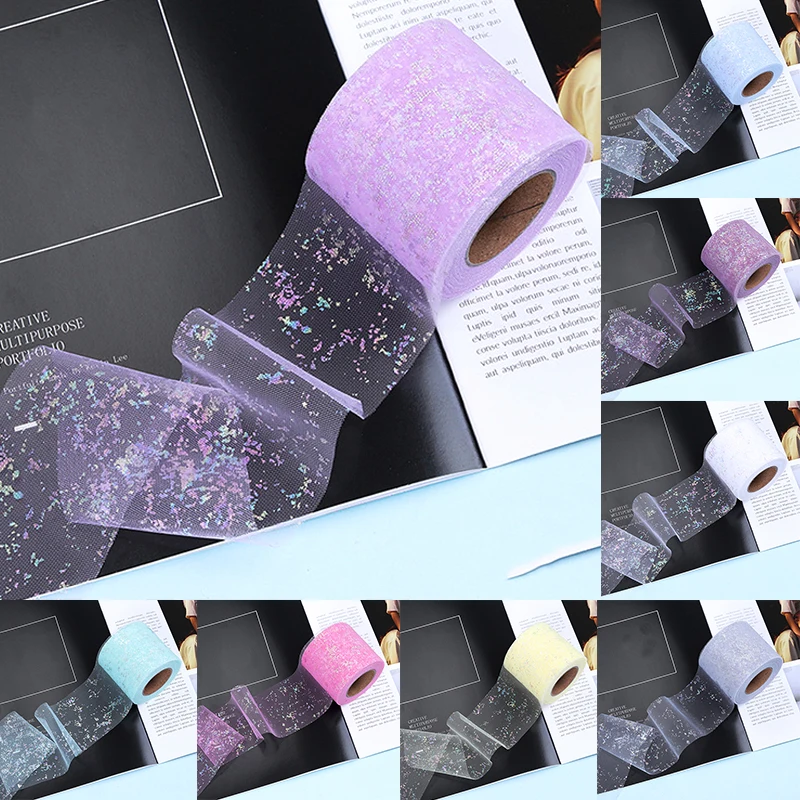 

DIY Headgear Mesh Webbing Iridescent Gauze Webbing Tulle Fabric Roll Shiny Mesh Handmade 6cm 25Yards Tulle Roll Hollow Sequin
