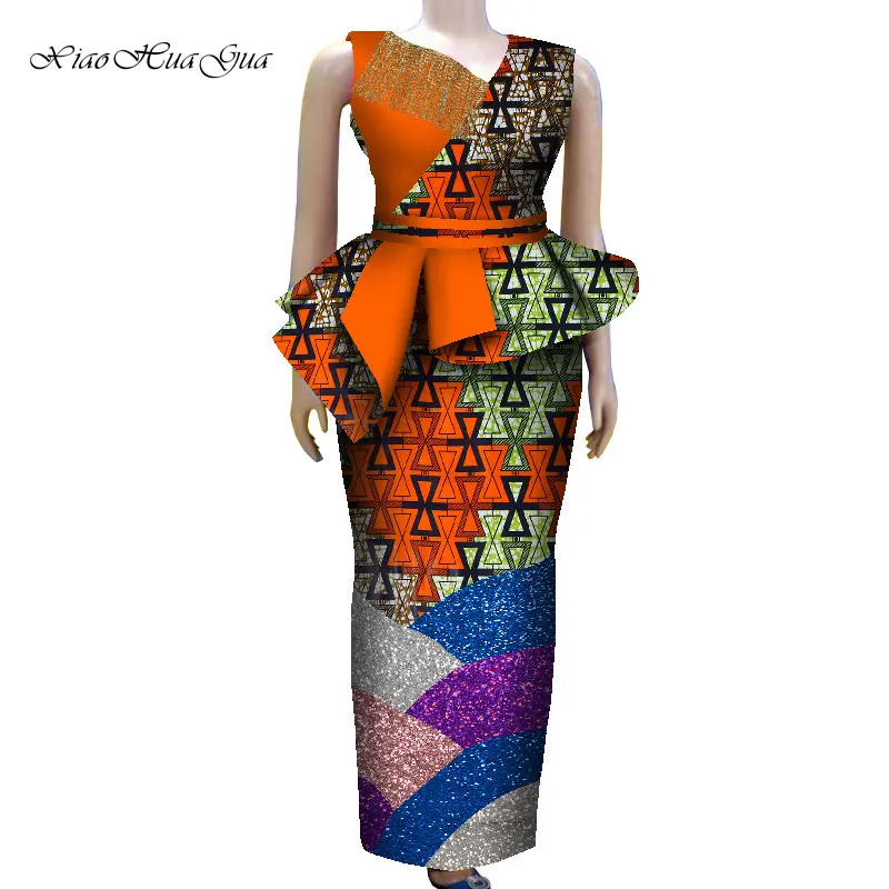 2 Pcs African Dresses for Women Sleeveless Blouse with Tassels and Long Skirts Ankara Africa Outfits African Clothing WY8047