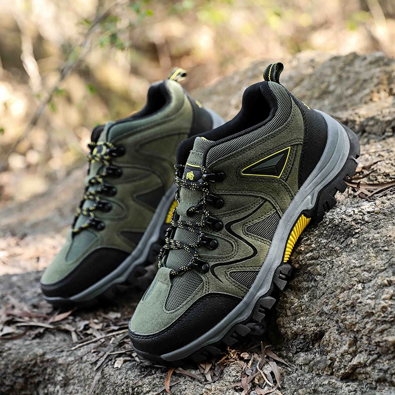 

Men's Climbing Shoes Fashion Cow Suede Stitching Wear-Resistant Sneakers Outdoor Hiking Thick Bottom Comfortable Casual Shoes