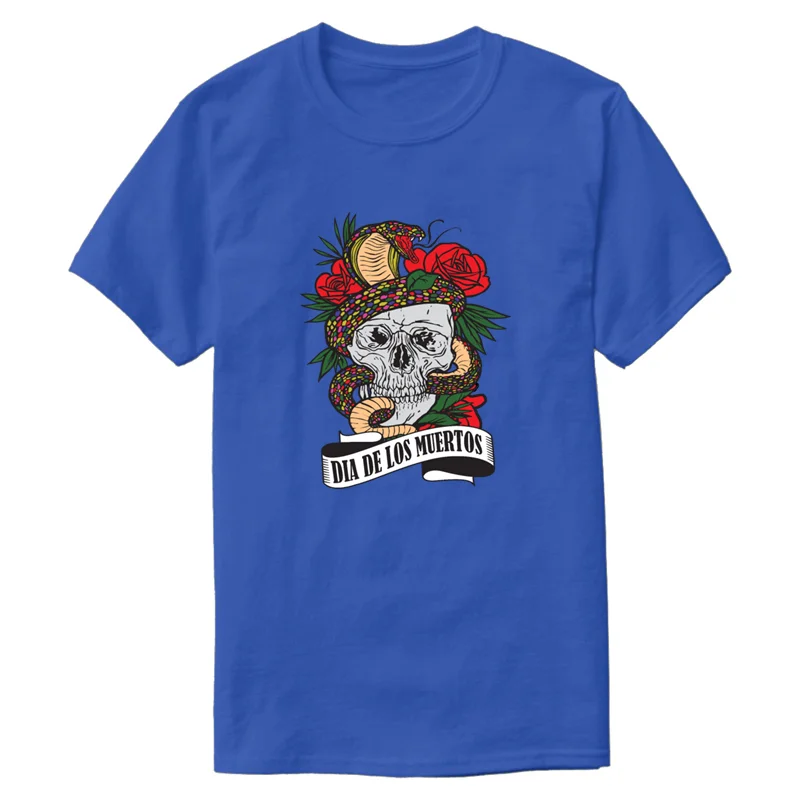Casual Creative Día De Los Muertos Snake Sugar Skull Roses Tshirt For Men Short Sleeve Men's Crazy Streetwear Size S-5xl |