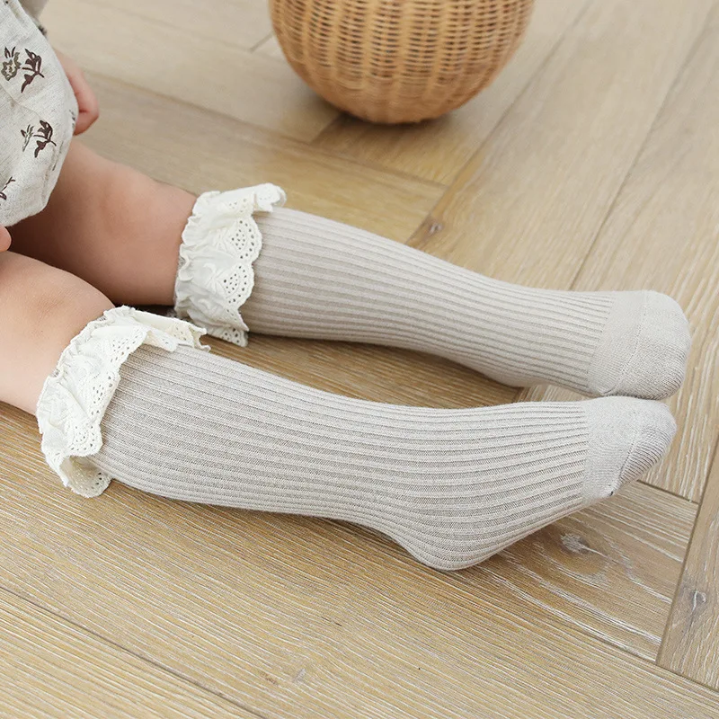Princess Lace Ruffle Socks Baby Newborn Girls Infant Toddler Children Ribbed Non-Slip Leg Warmer Autumn Winter Warm 0-8Y |