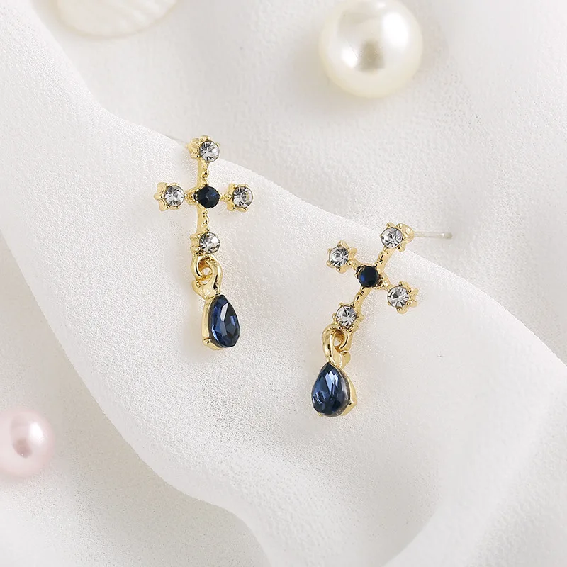 2020 новый корейский класса люкс в виде капли воды синий кристалл серьги с