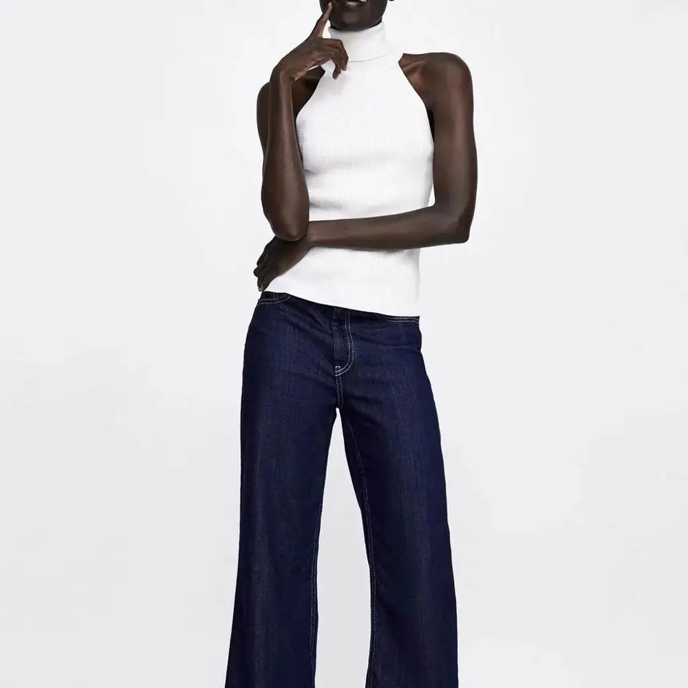 Женский вязаный свитер с открытыми плечами повседневный эластичный высоким