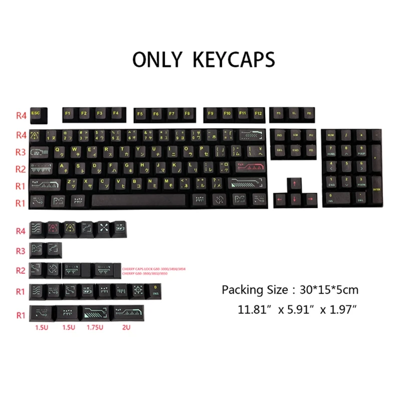 

87HA OEM Profile Keycaps PBT 5 Face Dye-Sub 128 Keys Full Set 1.5U 1.75U 2U Shift 6.25U Spacebar For FH60 GK61 -108Keys