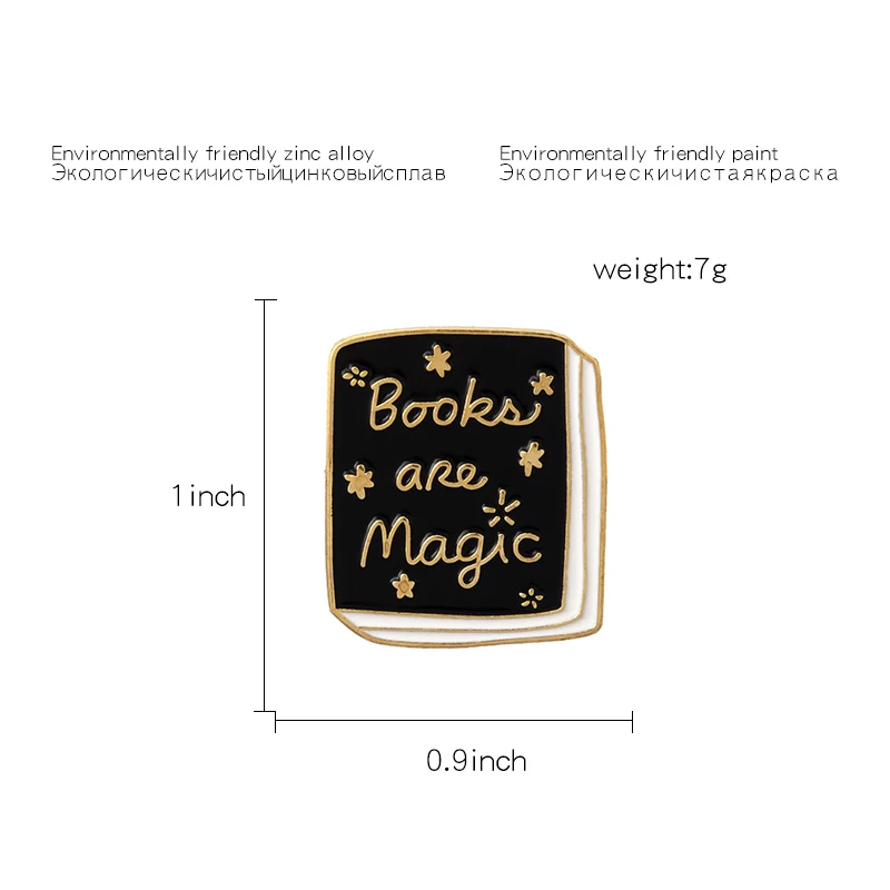 Black Book Enamel Pin Books are magic badge brooch Lapel pin Denim Jeans shirt bag Cartoon Jewelry Christmas Gift for Kids | Украшения и