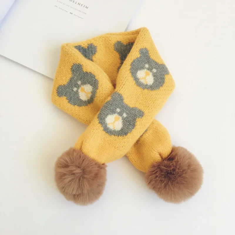 Korean Style New Autumn Winter Children Knitted Scarves Cartoon Printed Baby Kids Warm Pompon Neckerchief Chic Shawl |